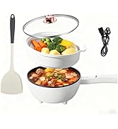Electric Hot Pot Portable Travel Cooker Non-Stick Frying Pan with Steamer Long Handle Dual Power ...