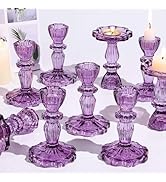 Simeitol 12pcs Taper Candle Holders, Candlestick Holders, Glass Candle Holder - Vintage Flower De...
