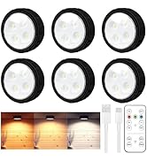 maylit 6 Pack Rechargeable Puck Lights, Wireless Under Cabinet Lighting with Remote, Battery Oper...