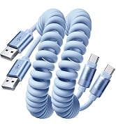 LISEN Coiled USB C Cable, 2 Pack for Android Auto &amp; CarPlay Cable, Short USB A to USB C Cable Com...