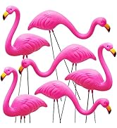 JOYIN Set of 6 Small Pink Flamingo Yard Ornament Stakes, Mini Lawn Plastic Flamingo Statue with M...