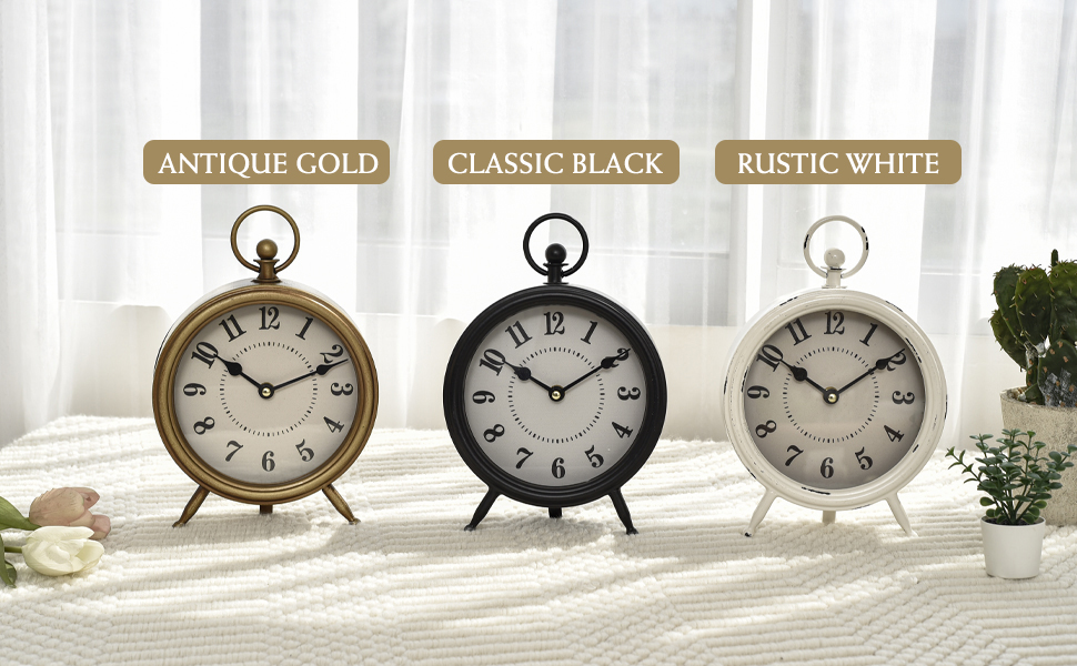 Vintage Table Clock on Stand,Decorative Desk and Shelf Clock, Rustic Mantel Clock ,Non-Ticking