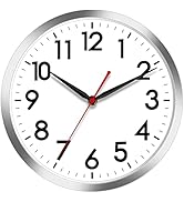 AKCISOT Wall Clock 10 Inch Silent Wall Clocks Battery Operated Non Ticking - Modern Silver Clock ...
