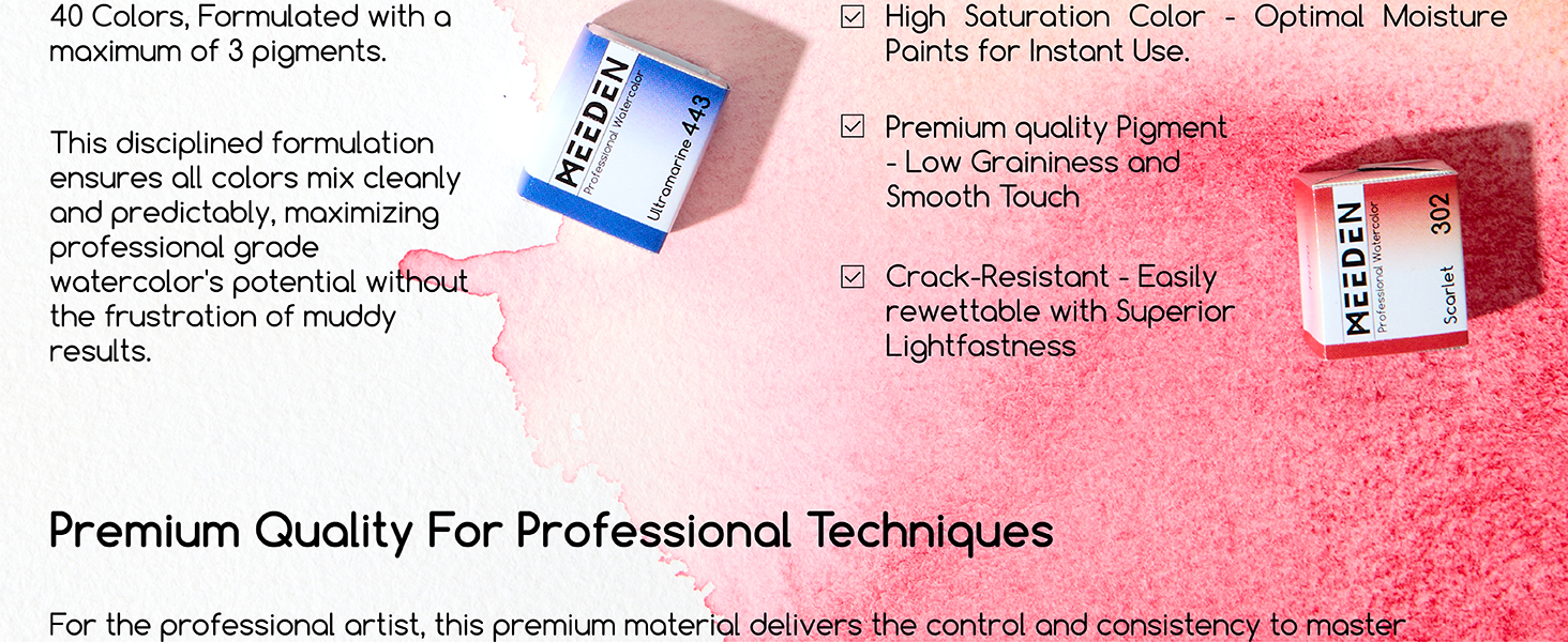 Watercolor Paint Set: vivid, smooth, rewet in seconds for dry-brush,wet-on-wet,glazing and gradation