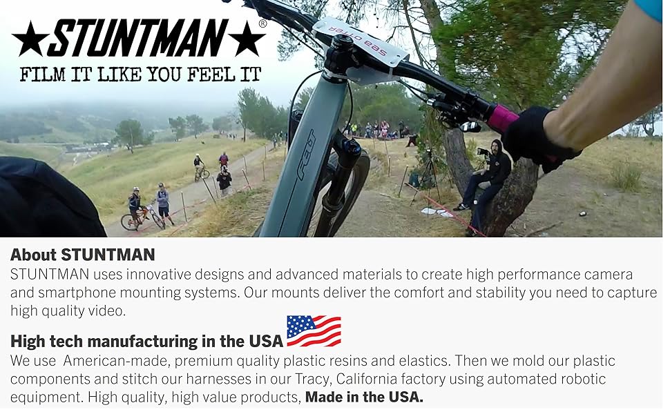 stuntman makes high performance action camera and smartphone mounts made in the usa