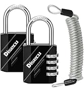 Disecu 4 Digit Combination Lock Outdoor Waterproof Padlock with Steel Cable for Gym Locker, Helme...