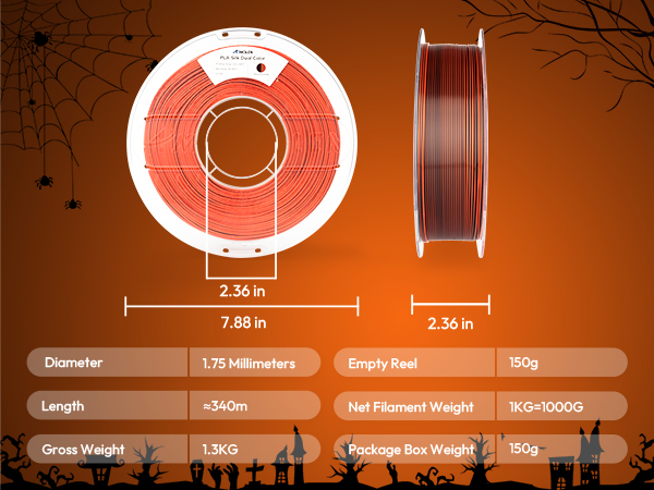 AMOLEN Silk PLA 3D Printer Filament Bundle 2KG, Dual Color PLA 1.75mm Pack