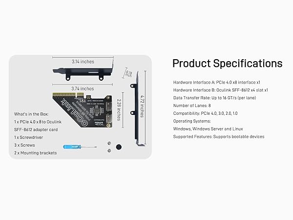 LetLinkSo Gen4 PCIe 4.0 x8 to Oculink SFF-8612 External SFF-8611 Adapter Card for NVMe