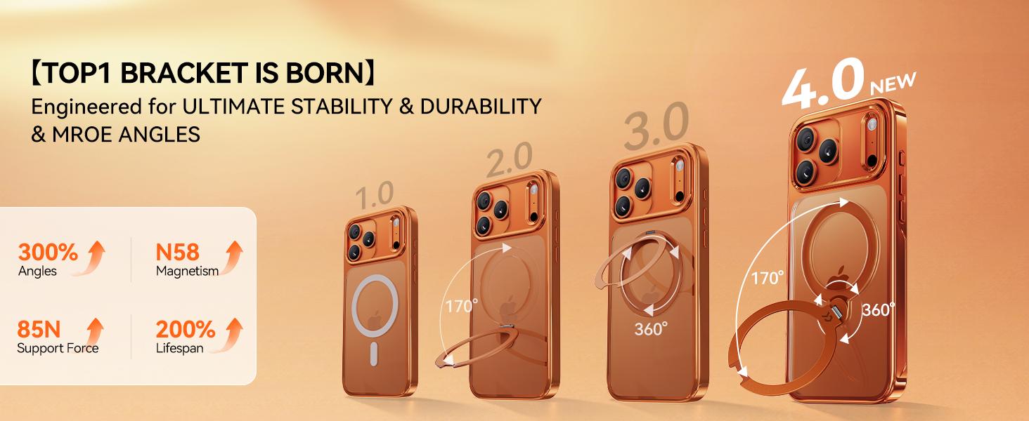 Orange for iPhone 17 Pro Max Case with 360 Spin Magnetic Stand Slim Polished Clear