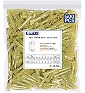 500 Pcs Yellow Heat Shrink Butt Connectors, 12-10 AWG Waterproof Crimp Terminals Electrical Wire ...