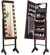 Giantex Standing Jewelry Armoire with 18 LED Lights Around the Door, Large Storage Mirrored Jewel...