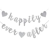 Happily Ever After Silver Glitter Bunting Banner, Engagement, Bridal Shower, Wedding Party Photo ...