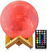 LOGROTATE Moon Lamp 16 Colors, Dimmable, Rechargeable Lunar Night Light (5.9 inch) Full Set with ...