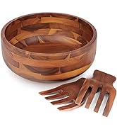 Acacia Wood Salad Bowl with 2 Wooden Hands, Large Mixing Bowl for Fruits, Salad, Cereal,Cornflake...