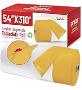 Plastic Table Cloth, 310 Ft X 54 in Disposable Tablecloth White Gold Tablecloth PEVA Premium Plas...
