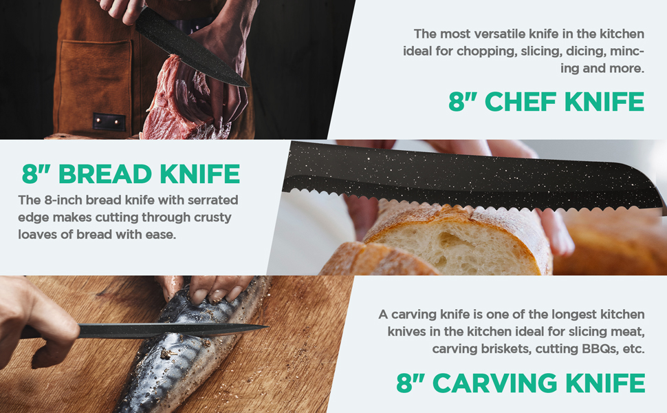 8&amp;#34; chef knife, 8&amp;#34; carving knife, 8&amp;#34; bread knife