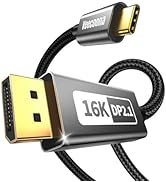 USB-C to DisplayPort 2.1 Cable 6.6FT | 16K@30Hz 8K@120Hz 4K@240Hz 40Gbps, Thunderbolt 4/3 to Disp...