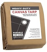 CARTMAN Finished Size 6x8 Feet Tan Canvas Tarp with Rustproof Grommets, 12 Oz Heavy Duty Multipur...