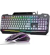 AULA Keyboard, T102 104 Keys Gaming Keyboard and Mouse Combo with RGB Backlit PC Keyboard, All-Me...