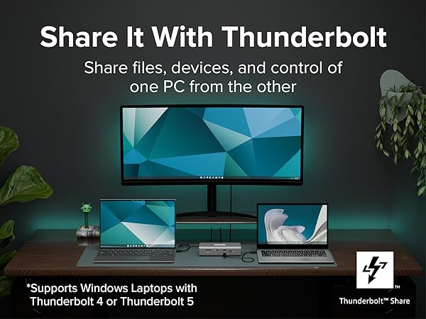 Docking station Thunderbolt 5 enables sharing between two Windows laptops and monitors