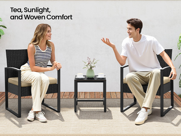 3-Piece Patio Set Rattan Chairs &amp; Table 