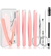 [9+1 PCS] Tweezers Kit, Tweezer for Women Facial Hair, Professional Tweezers Set, Eyebrow Tweezer...