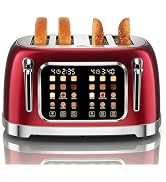 RONGBEST Retro 4 Slice Toaster Touch Screen Stainless Steel Wide Slot with Reheat &amp; Defrost, 6 Br...