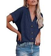 Dokotoo Womens Summer Tops 2025 Waffle Knit Button Down Shirts Casual V Neck Short Sleeve Shacket...