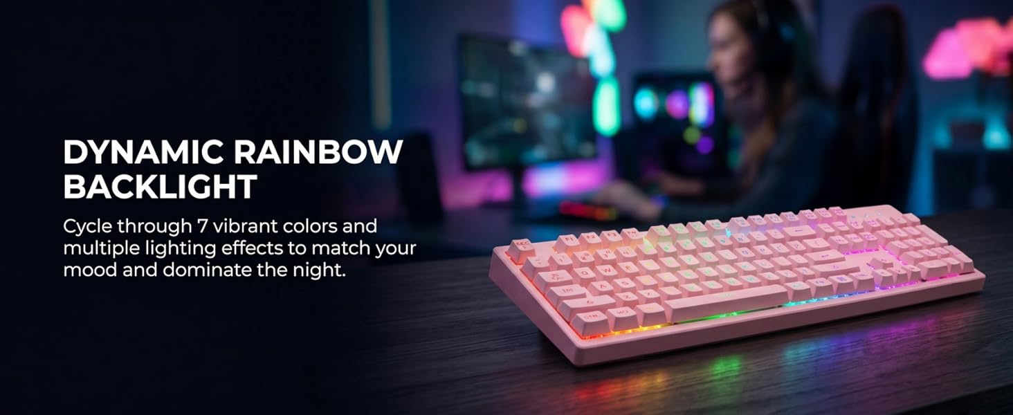 pink keyboard with 7 colors backklight