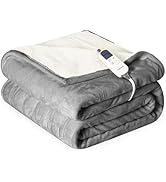 Cozorbt Heat Blanket 50”x60” Throw,Soft Flannel &amp; Sherpa Reversible Electric Blanket with 10 Heat...