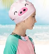 COPOZZ Kids Swim Caps, Silicone Comfy Bathing Cap Swimming Hat for Long and Short Hair