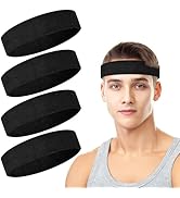 4 Pack Headbands for Men, Sweat Bands Headbands Men &amp; Women, Cotton Terry Sweat Bands for Tennis,...