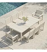 Kingdura 9 Piece Patio Dining Set for 8, 75.2'' HDPE Outdoor Dining Table Set with 2" Umbrella Ho...