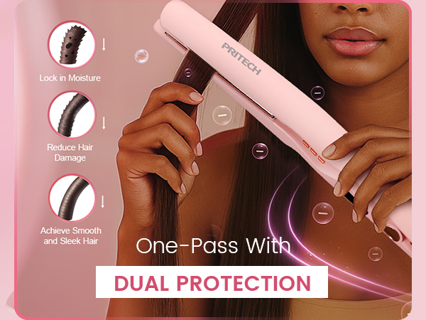 Ionic Hair Straightener Professional Titanium Hair Straightener Curler 2 in 1 Pink