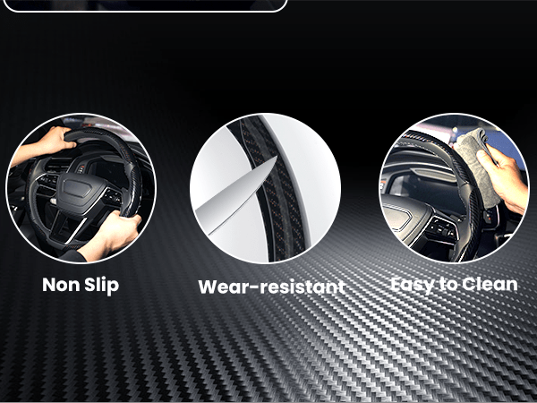 hiseanllo carbon fiber steering wheel cover non slip and easy to clean