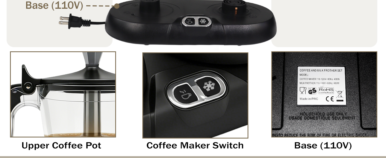 2-in-1 Milk Frother Electric Foam Maker and Moka Coffee Maker Espresso Maker