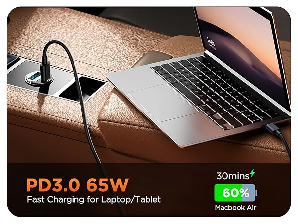 pd 3.0 65w fast charging macbook air from 0% to 60% in 30 mins, supports most tablets and laptops