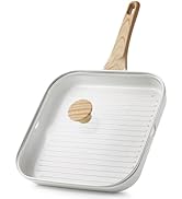 SENSARTE Nonstick Ceramic Grill Pan with Lid, Versatile Square Grilling Pan with Pour Spouts, Dur...