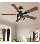 46 Inch Farmhouse Ceiling Fan with Lights and Remote, Timer, Dual Finish 5 Blades (Walnut and Bla...