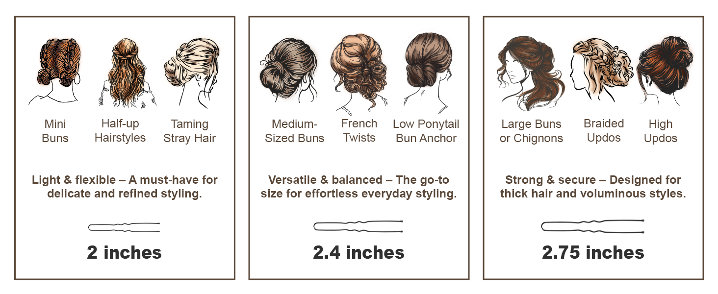 HOYOLS U Shaped Hair Bobby Pins Assorted Size, Secure Hold Metal Bun Clips Crimped Design with Ball