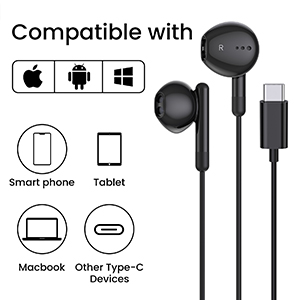 USB C Headphones, Type C Earphones HiFi Stereo in Ear Wired Earbuds USB C Earphones