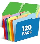 120 Pack Two-Tone Color File Folders, Bulk Letter Size Folders with 6 Assorted Colors, 1/3-Cut Ta...