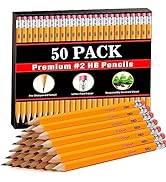 V-Opitos Wood-Cased #2 HB Pencils, 50 Pack Pre-Sharpened with Top Erasers, Bulk Yellow Pencils fo...