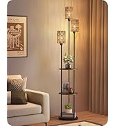 GOEBLESON Floor Lamp with Shelves, Boho Floor Lamp with Foot Switch, 3-Light Standing Lamp, for L...