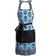 Alex Virtue Lovely Flower Pattern Retro Aprons With Large Pockets for Women Girls Cooking Kitchen...