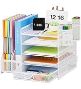 Lavatino Desk Organizer with File Holder, 5-Tier Paper Letter Tray Organizer with Sliding Drawer ...