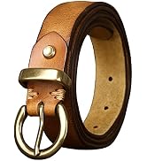 TYWestyles Womens Belt for Jeans Genuine Leather Belt Vintage Solid Brass Circle buckle Gift Box ...