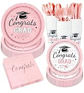 Whaline 175 Pcs Graduation Paper Plates and Napkins Set Dinnerware Pink Congrats Grad Disposable ...