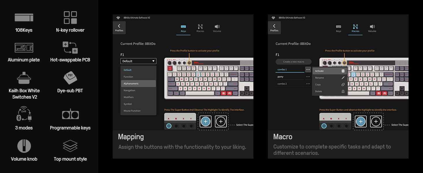 Retro Mechanical Keyboard 108 keys for Windows and Android Programmable Keyboard Hot-swappable