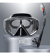 Snorkel Set Pano 3 Window Adult Snorkeling Gear, Professional Snorkel Goggles Anti-Fog Diving Mas...